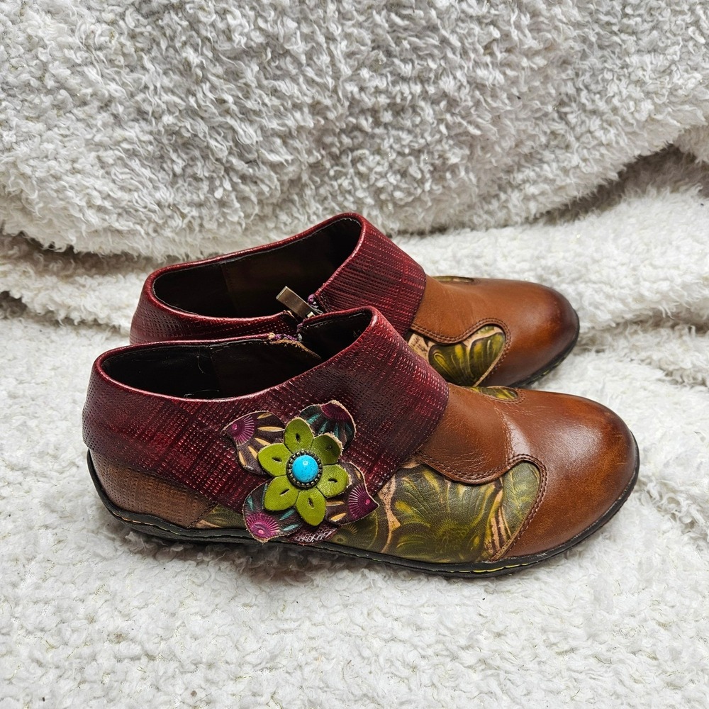 Socofy Multi-color Leather Boho Slip Shoes sz 41‎
